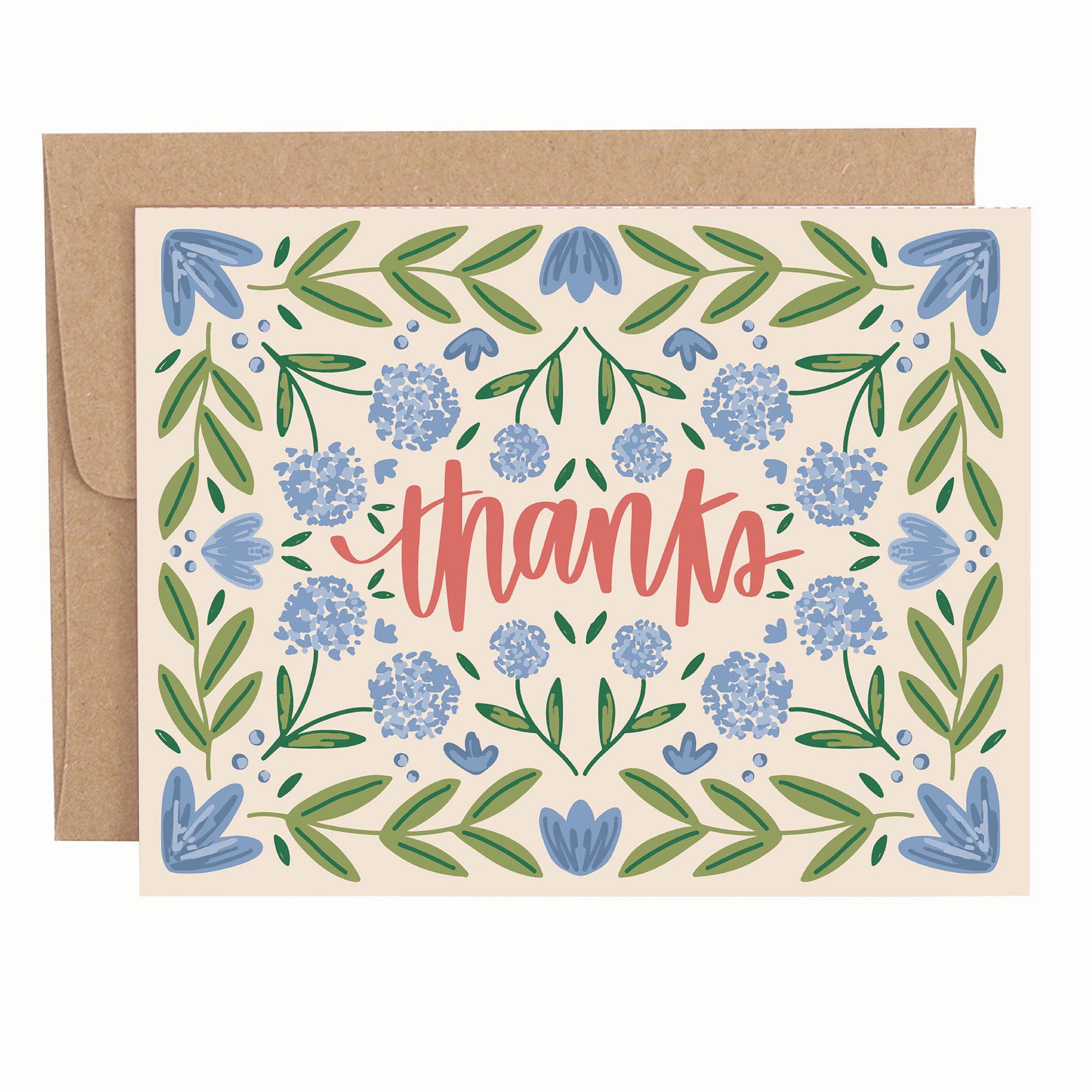 "Blue Floral Thanks" Greeting Card