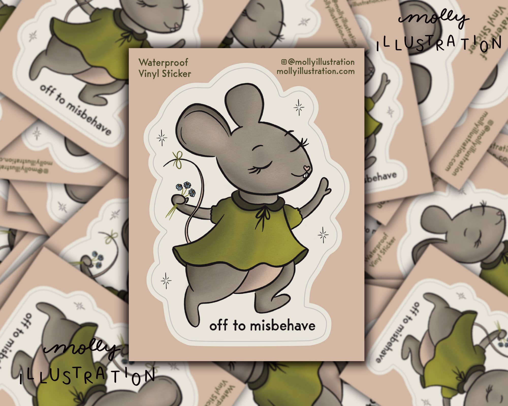 "Off to Misbehave" Mouse Cartoon Waterproof Vinyl Sticker