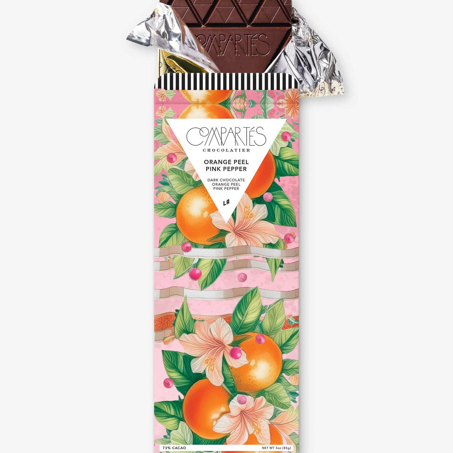 Orange Peel Pink Pepper Dark Chocolate Bar (Vegan)