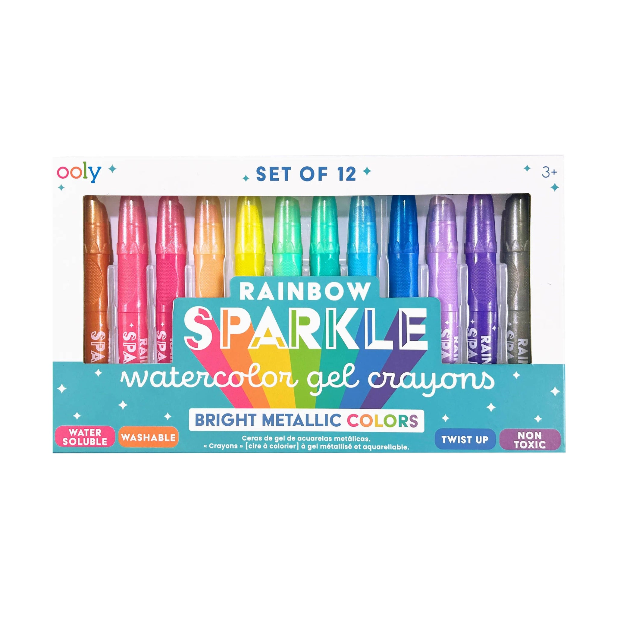 Rainbow Sparkle Metallic Watercolor Gel Crayons (Set of 12)