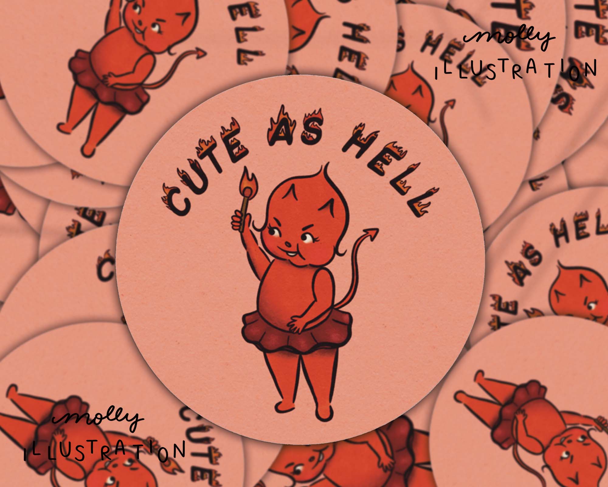 "Cute As Hell Kewpie Devil" Waterproof Vinyl Sticker
